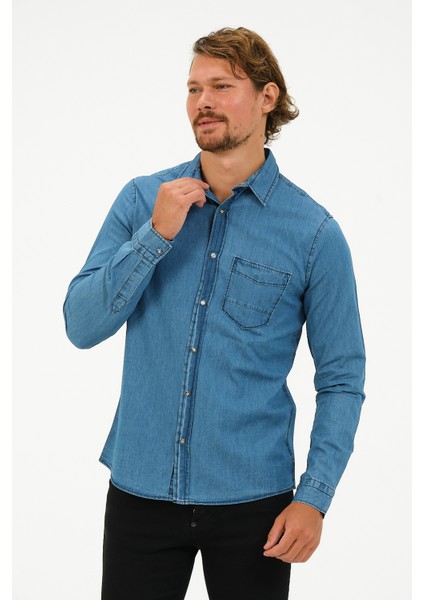 Slim Fit Denim Cepli Gömlek fırsatları