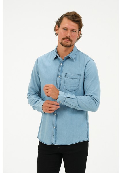 Slim Fit Denim Cepli Gömlek modelleri