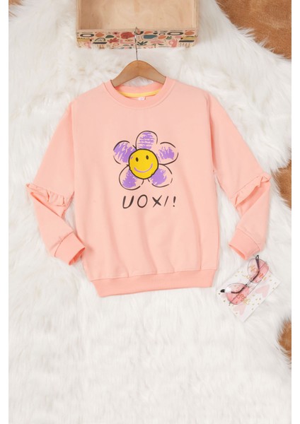 Somon Papatya Baskılı Kız Çocuk Sweatshirt 17014
