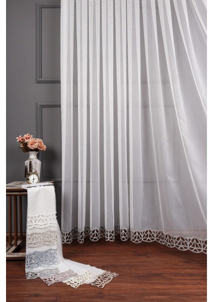 Taç Aplik Bambu 1/3 Sık Pile Tül Perde Tek Kanat - Ekru - Vizon 100 x 250 cm