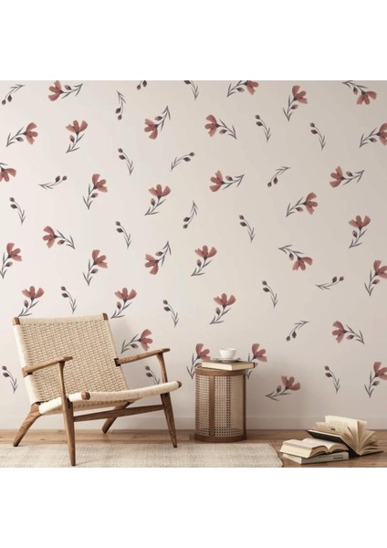 Botanik Pastel Çiçekli Çayır Çiçek Duvar Dekorasyonu, Boho Tarzı Duvar Çıkartmaları