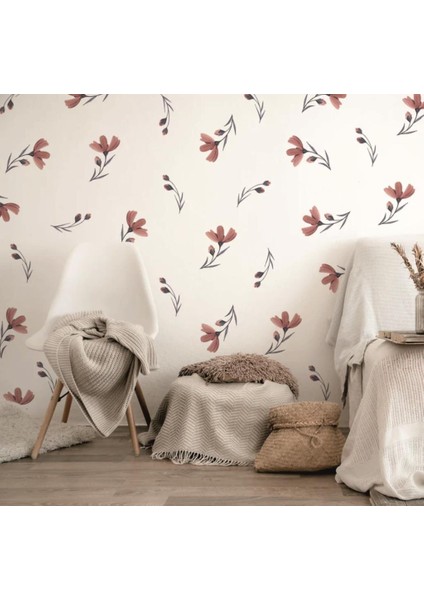 Botanik Pastel Çiçekli Çayır Çiçek Duvar Dekorasyonu, Boho Tarzı Duvar Çıkartmaları modelleri