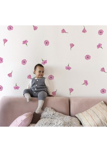 Lizpo Decor Pembe Güller Salon Çocuk Odası Soft Baskılı Duvar Sticker