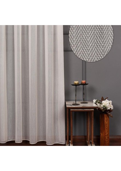 Taç Balık Sırtı Desen 1/2 Seyrek Pile Tül Perde Tek Kanat - Ekru - Vizon 100 x 240 cm