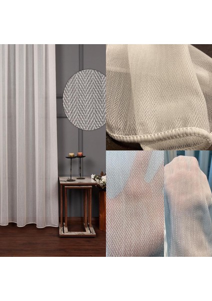Taç Balık Sırtı Desen 1/3 Sık Pile Tül Perde Tek Kanat - Ekru - Vizon 100 x 270 cm