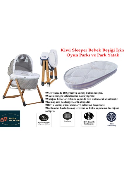 Kiwi Sleeper Uyumlu 50X90X12 cm Anne Yanı Oval Beşik Yatağı