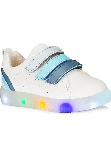 Sun Sneaker Beyaz Mavi Erkek Çocuk Işıklı Günlük Spor Ayakkabı
