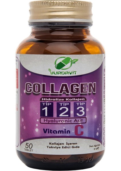 Hidrolize Kolajen Tip 1-2-3 2 x 50 Tablet Hyaluronik Asit C Vitamini Hydrolyzed Collagen