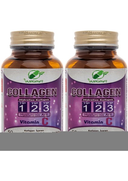 Hidrolize Kolajen Tip 1-2-3 2 x 50 Tablet Hyaluronik Asit C Vitamini Hydrolyzed Collagen
