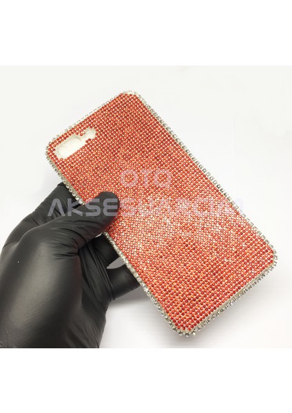 iPhone 7 Plus 8 Plus Kristal Taşlı Telefon Kılıfı Kırmızı