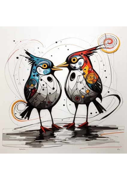 Renkli Baskılı Sayılarla Boyama Hobi Seti Çerçeveli 40 x 50 cm Aşık Kuşlar