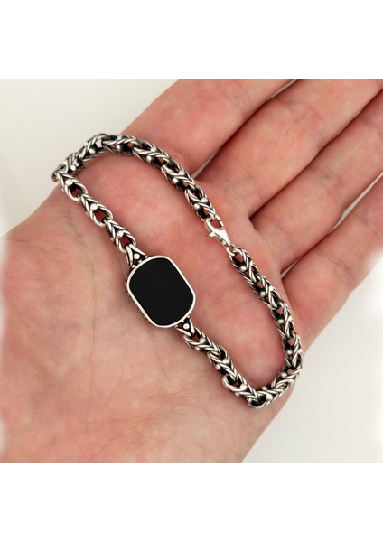925 Ayar Gümüş Burgu Zincirli Oniks Taşlı Erkek Bileklik fiyatları