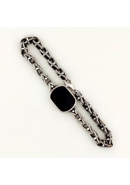 925 Ayar Gümüş Burgu Zincirli Oniks Taşlı Erkek Bileklik fırsatları