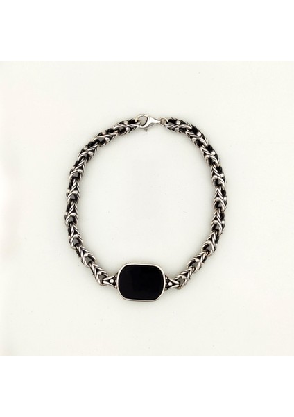 925 Ayar Gümüş Burgu Zincirli Oniks Taşlı Erkek Bileklik indirimleri