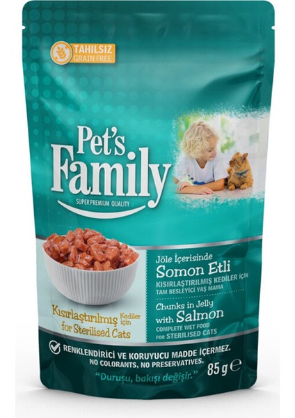 Pets Family Pouch Kısır Kedi Somon Jöleli 85G x 12 Adet