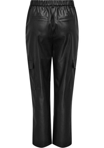 Yüksek Bel Normal Siyah Kadın Pantolon Onlkım Faux Leather Cargo Pant cc O