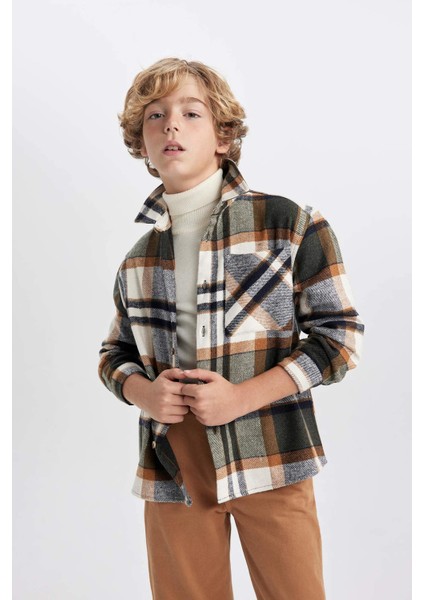 Erkek Çocuk Oversize Fit Kareli Flanel Uzun Kollu Gömlek W5266A623WN