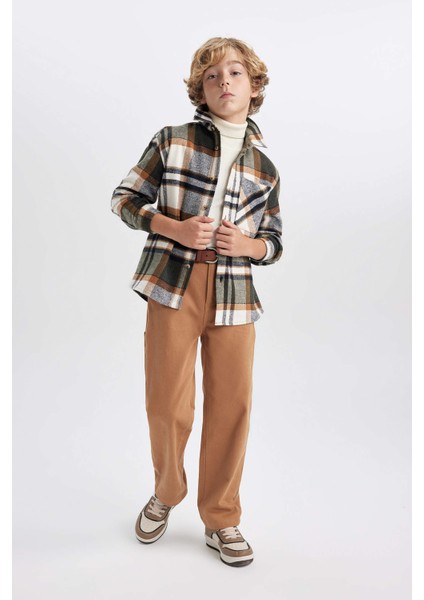 Erkek Çocuk Oversize Fit Kareli Flanel Uzun Kollu Gömlek W5266A623WN