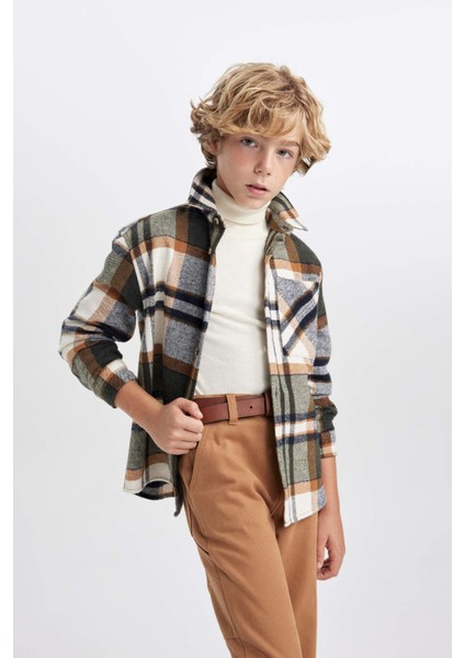 Erkek Çocuk Oversize Fit Kareli Flanel Uzun Kollu Gömlek W5266A623WN