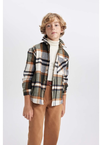 Erkek Çocuk Oversize Fit Kareli Flanel Uzun Kollu Gömlek W5266A623WN