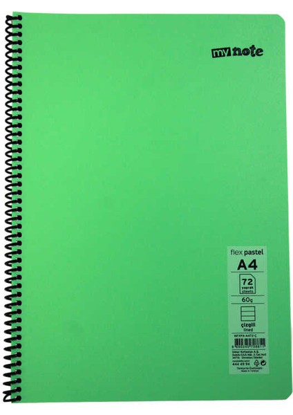 Mynote A4 72 Yaprak Spiralli Plastik Kapak Defter Pastel