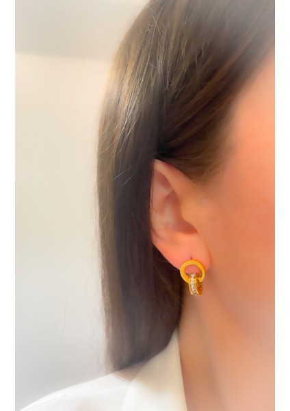 Çelik Küpe Marka Model Taşlı Ikili Halka Küpe Renk Gold fiyatları