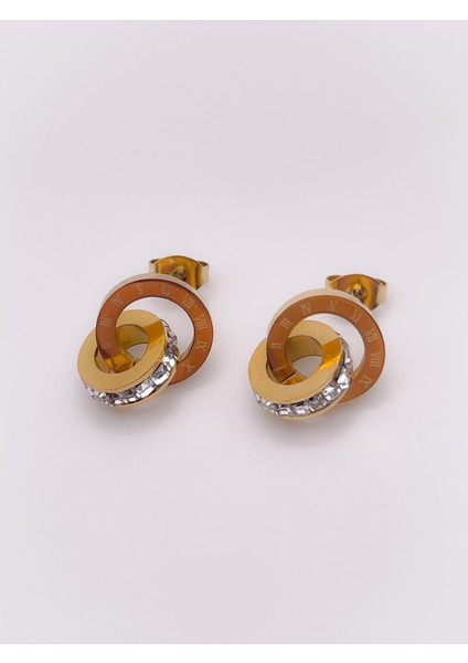 Çelik Küpe Marka Model Taşlı Ikili Halka Küpe Renk Gold indirimleri