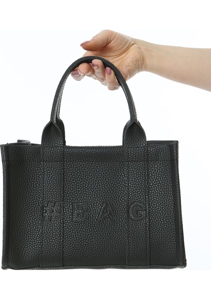 Siyah Deri Mini Tote Çanta