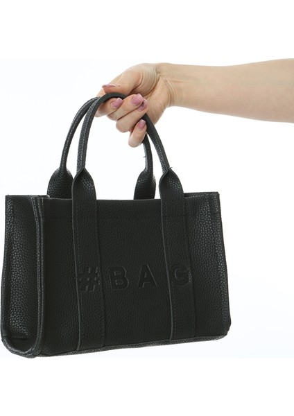 Siyah Deri Mini Tote Çanta