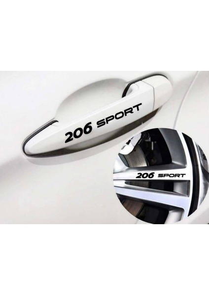 Peugoet 206 Sport Kapı Kolu ve Jant Sticker Seti 8 Adet Yazı 376