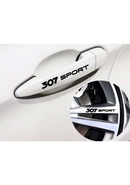 Peugoet 307 Sport Kapı Kolu ve Jant Sticker Seti 8 Adet Yazı 377