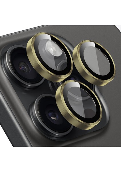 Buff iPhone 15 Pro Max / 15 Pro Kamera Metal Lens Koruyucu Gold