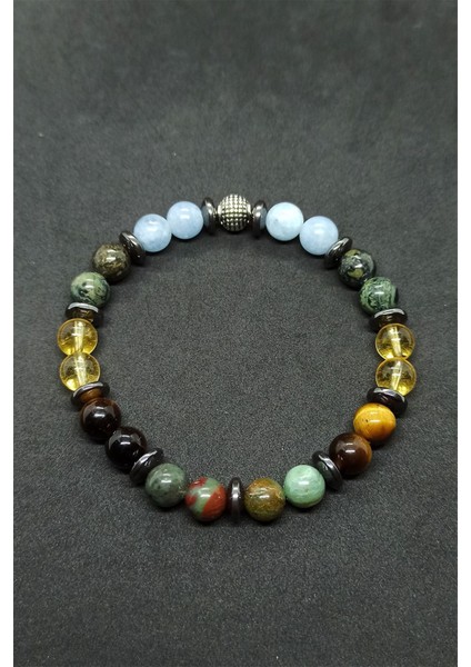 Sertifikalı Yeşim Akuamarin Kaplan Gözü Sitrin Doğal Taş Özgüven Bilekliği fiyatları