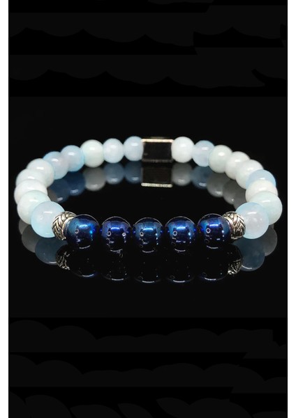 Sertifikalı Akuamarin ve Mavi Hematit Doğal Taş Bileklik Bileklik