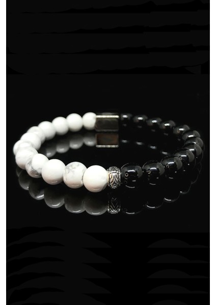 Sertifikalı Havlit ve Siyah Oniks Doğal Taş Bileklik