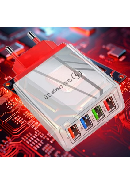 A6 Çoklu Şarj Adaptörü 4 Port + J21 Type-C Magnetic Akan LED Işıklı Şarj Kablosu -1mt