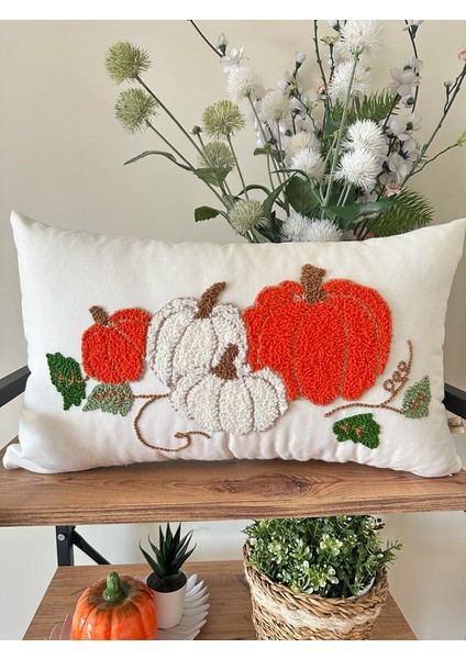 Punchhatolyesii Sonbahar Balkabağı El Yapımı Kırlentkılıfı Ekru Renk 30X50