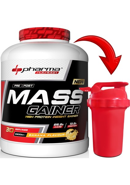 Karbonhidrat Tozu Mass Gainer 3300 Gram Muz Aromalı Hacim Kütle Kas Gainermass Shaker Armağan