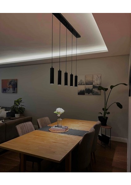 Mylights Panasonıc Ampullü Sıralı Masa Üstü Beşli Sarkıt Avize GU10 LED Ampul. Gün Isigi Dahildir