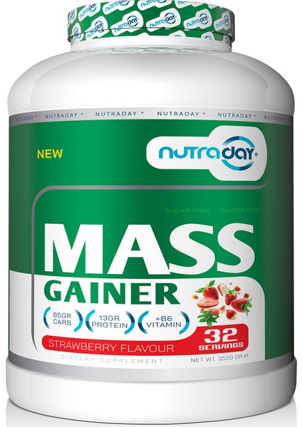 Karbonhidrat Tozu Mass Gainer 3520 Gram Çilek Aromalı Hacim Kütle Kas Gainermass