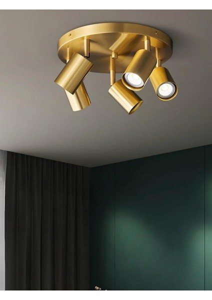 Mylights Eskitme Kaplama Beşli LED Spot Avize 35 cm Kasa Panasonıc Günışığı Ampulü