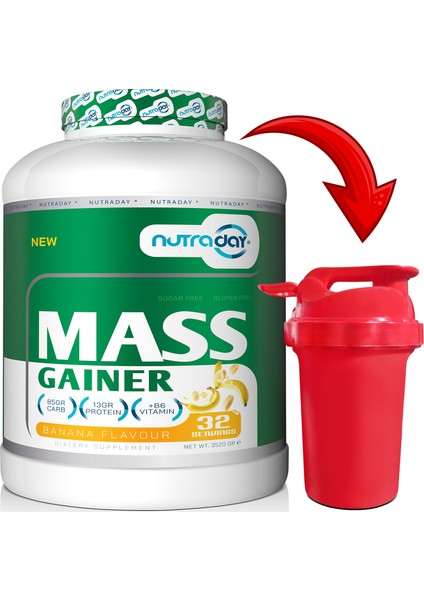 Karbonhidrat Tozu Mass Gainer 3520 Gram Muz Aromalı Hacim Kütle Kas Gainermass Shaker Armağan