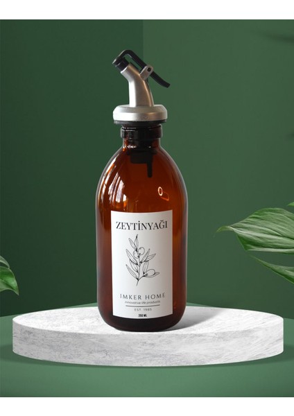 Amber Cam Damlatmaz Başlıklı Zeytinyağı Şişesi 250ML Sıvıyağlık Yağdanlık