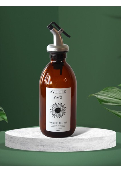 Amber Cam Damlatmaz Başlıklı Ayçiçek Yağı Şişesi 250ML Sıvıyağlık Yağdanlık