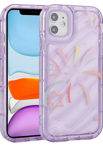 Apple iPhone 11 Uyumlu Renkli Airbag Çerçeveli Mor Yıldız Telefon Kılıfı Kapak