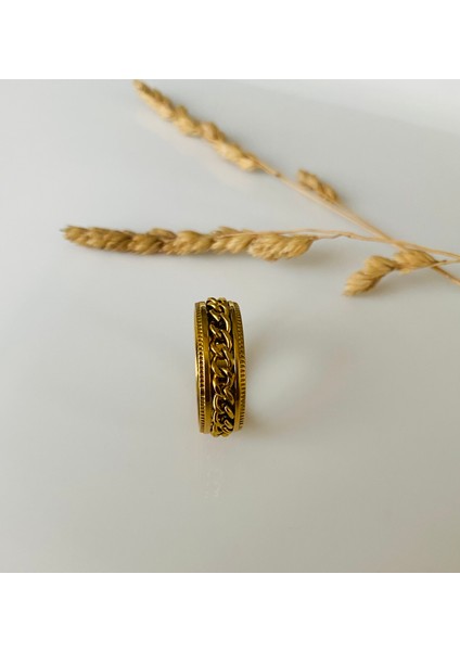 Paslanamaz Çelik Zincir Detaylı Unisex Çelik Yüzük modelleri