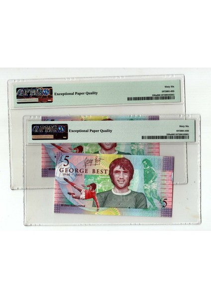 Northern Ireland 2x 5 Pounds 2006 Ulster Bank Ltd. Pmg 66 Epq Unc *george Best Sertifikalı Banknot