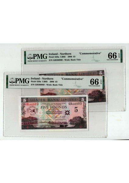 Northern Ireland 2x 5 Pounds 2006 Ulster Bank Ltd. Pmg 66 Epq Unc *george Best Sertifikalı Banknot fiyatları