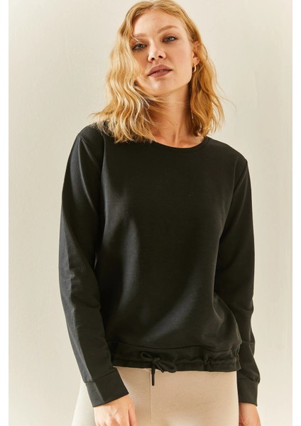 Bisiklet Yaka Büzgülü Sweatshirt