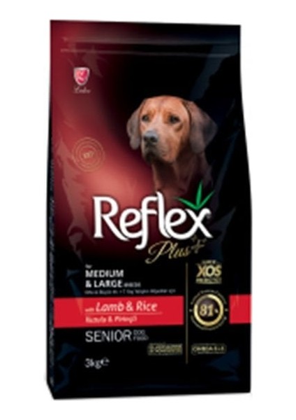 Reflex Plus Kuzulu Orta ve Büyük Irk Yaşlı Köpek Maması 3 kg